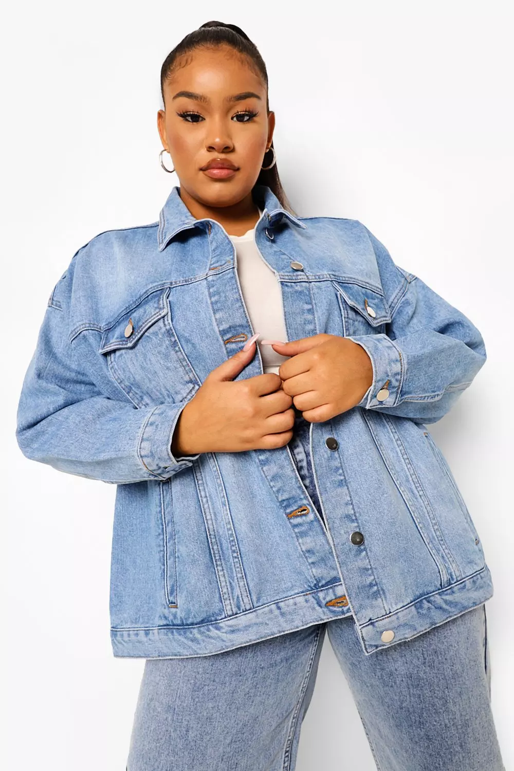 Long oversized denim 2025 jacket plus size